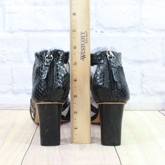 Via Spiga Black Snakeskin Patent Leather T Strap Heeled Sandals 6 M - Picture 7 of 11